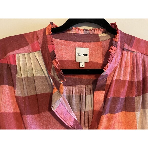 Nic + Zoe Sunset Plaid Cotton Girlfriend Shirt Colorful Medium - Picture 6 of 8